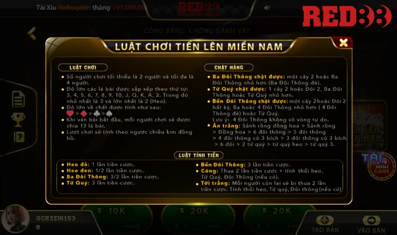 Quy định chung về thua/ thắng game bài tiến lên Red88